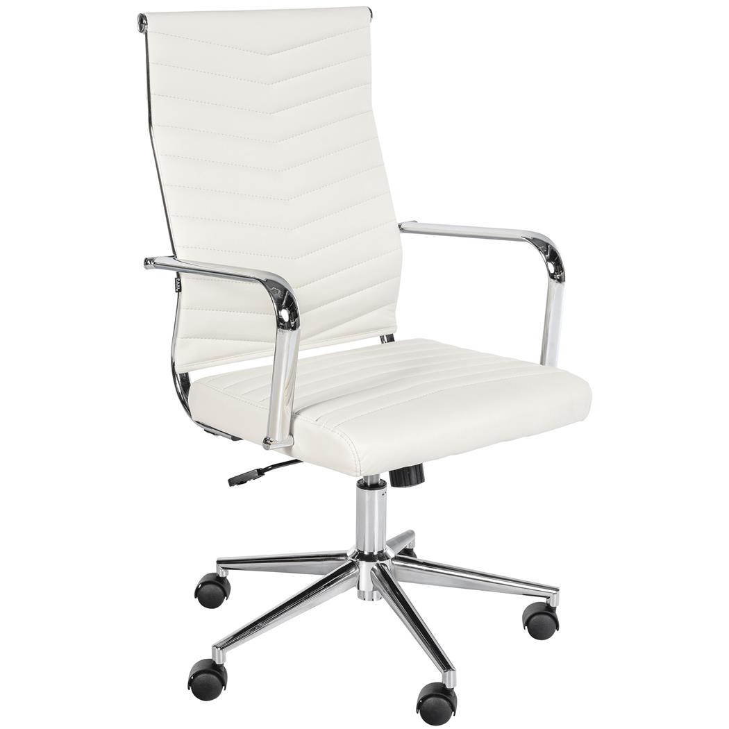 Bureaustoel KOBE, Metalen Onderstel, Elegant Stikselontwerp, in Wit Leder