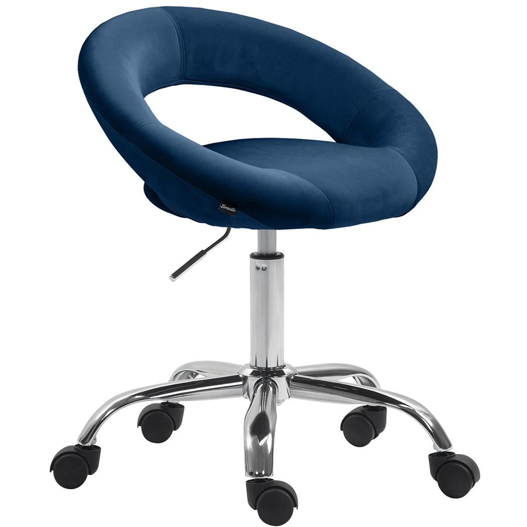 Bureaustoel AMANDA, Exclusief Design, Metalen Frame, in Blauw Fluwelen Stof
