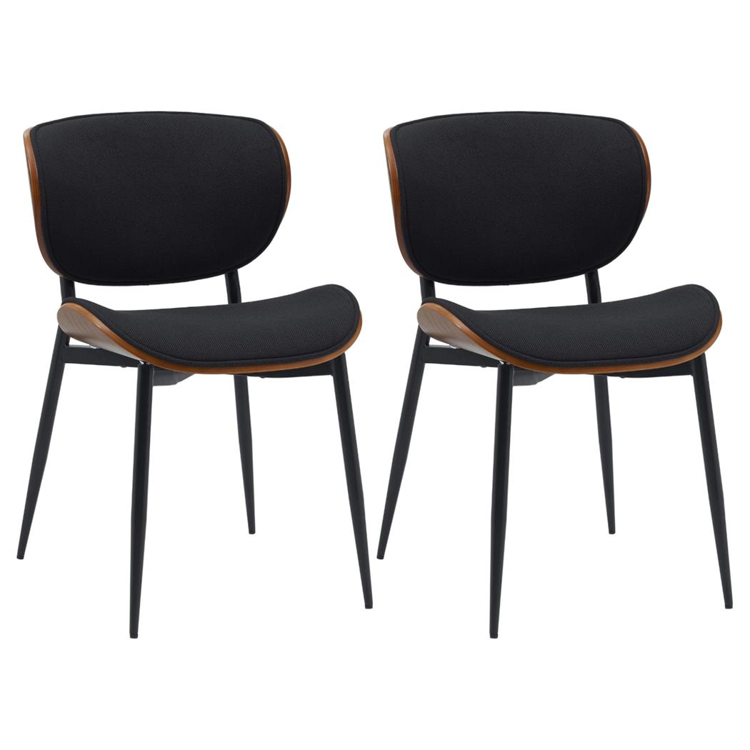 Set van 2 Vergaderstoelen PORTER, Elegant Design, Metalen Onderstel in Walnoothout en Zwarte stof