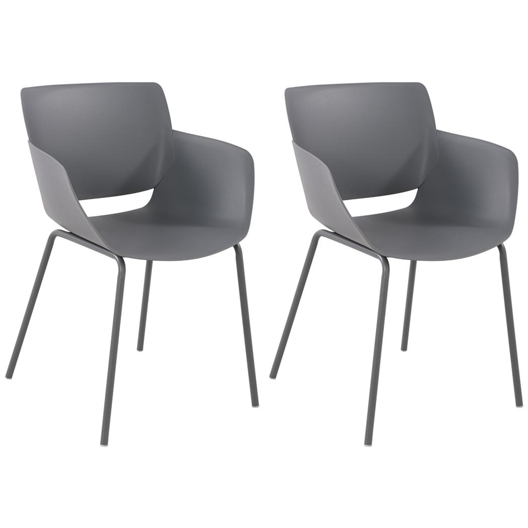Set van 2 Vergaderstoelen RIKO, Armleuningen, Metalen Poten, Kleur Donkergrijs