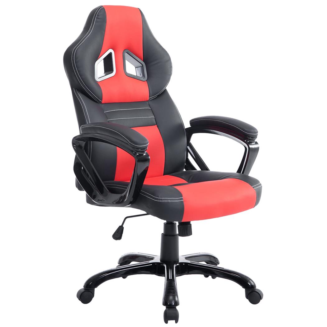 Gaming Bureaustoel LECLERC, Kantelmechanisme, Sportief Ontwerp, in Rood/Zwart Leder