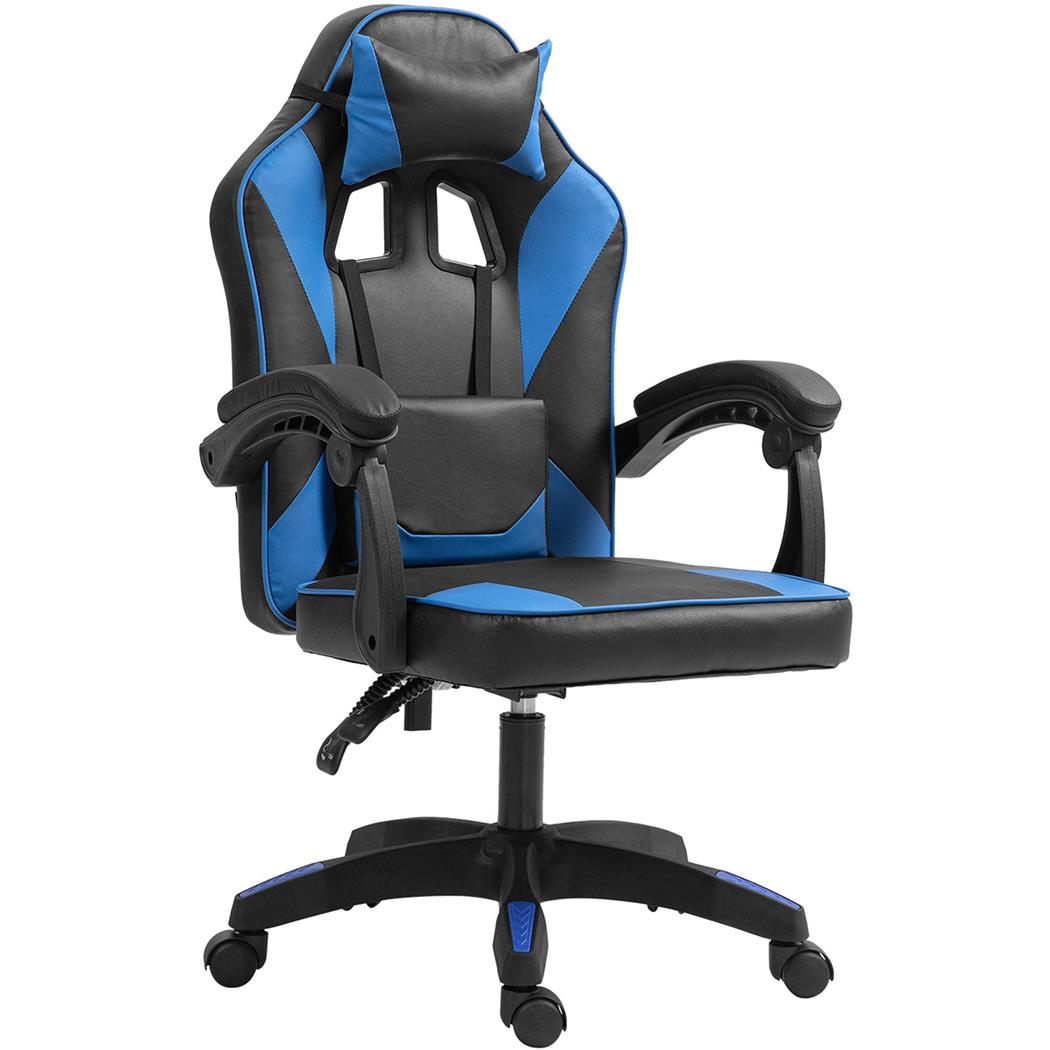 Gaming bureaustoel TESCO, Kantelbaar, Sportief ontwerp, in Zwart / Blauw Leder