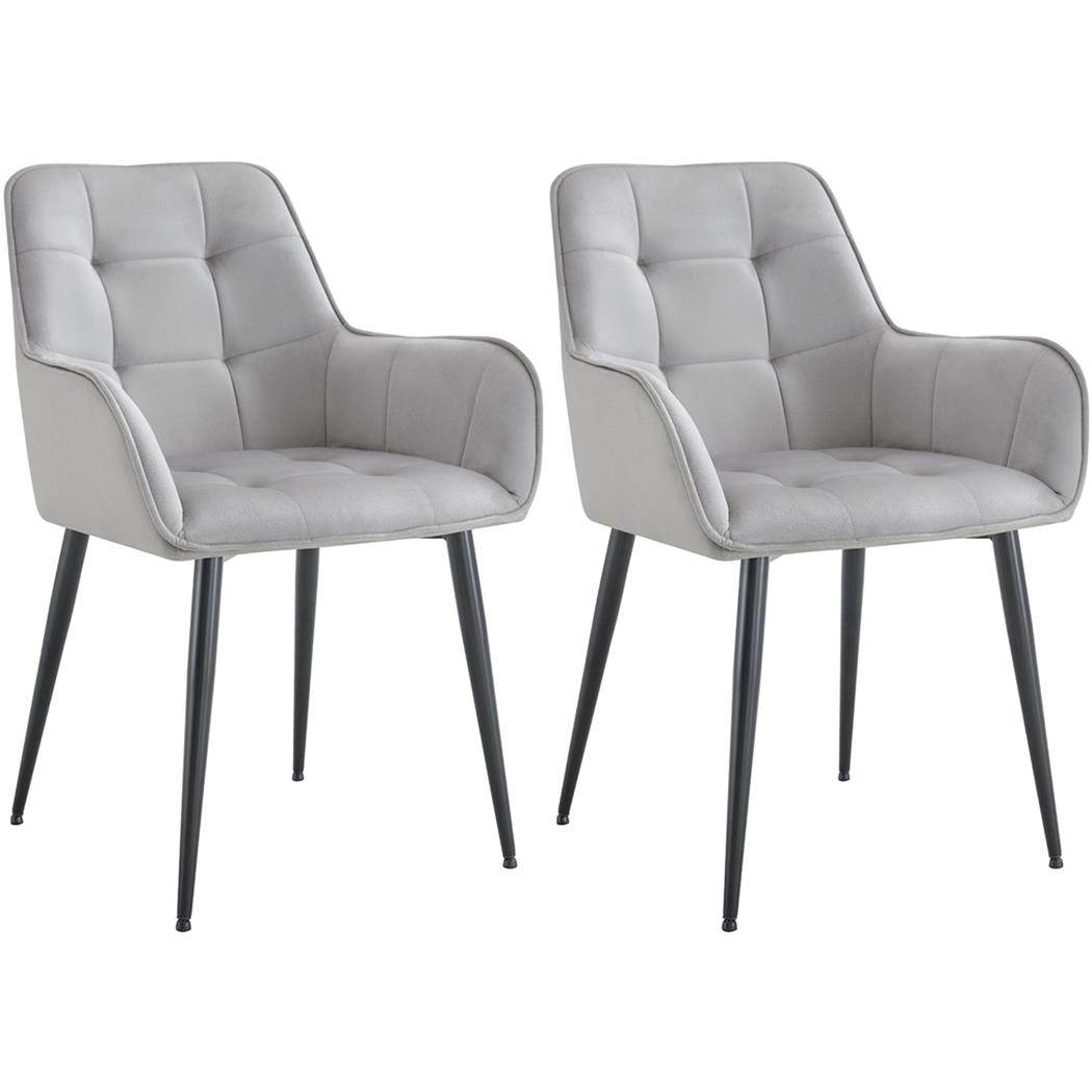 Set van 2 Vergaderstoelen RUFUS, Elegant Retro Design, Zwarte Metalen Poten, Lichtgrijs Fluweel