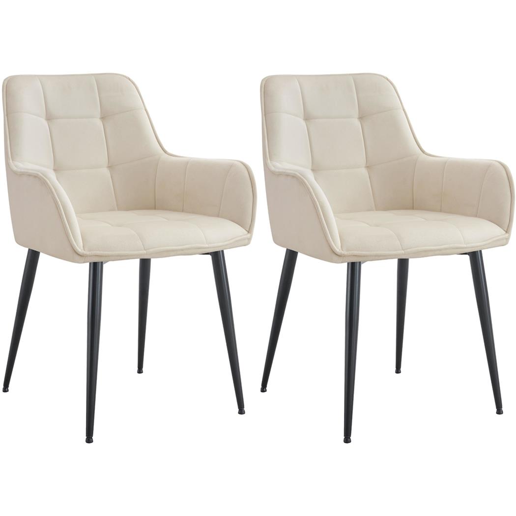 Set van 2 Vergaderstoelen RUFUS, Elegant Retro Design, Zwarte Metalen Poten, Beige Fluweel
