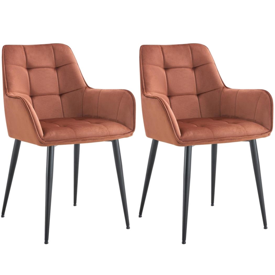 Set van 2 Vergaderstoelen RUFUS, Elegant Retro Design, Zwarte Metalen Poten, Bruin Fluweel