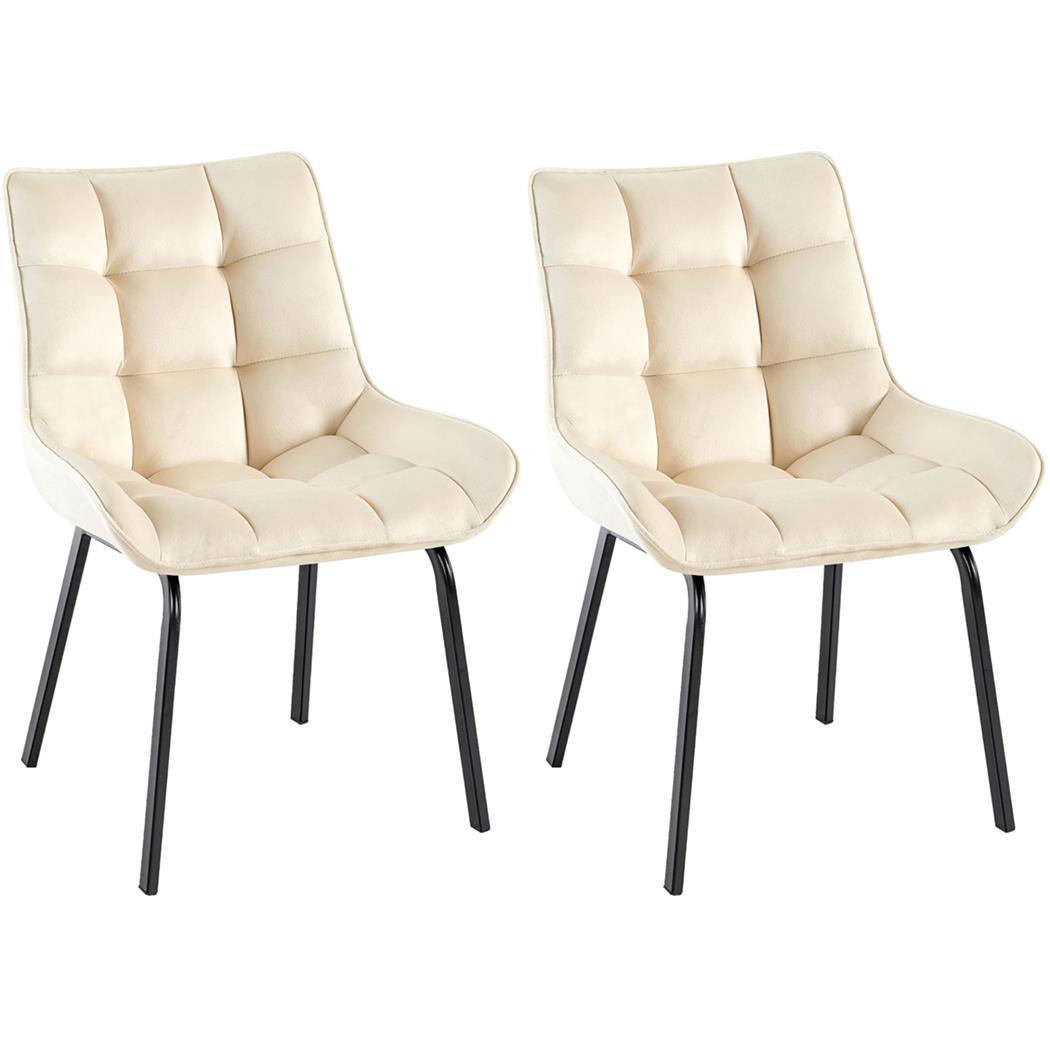 Set van 2 Bezoekersstoelen TANGO, Gewatteerd, Zwarte Poten, Beige Fluwelen Stof