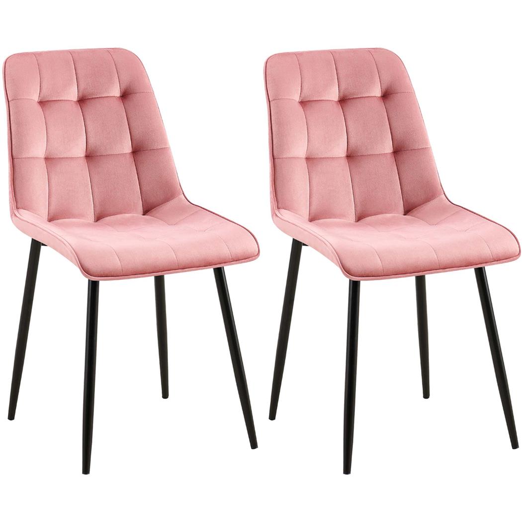 Set van 2 eetkamerstoelen HALIMA, met Mooi Stikselontwerp, Zwarte Poten, Roos Fluweel