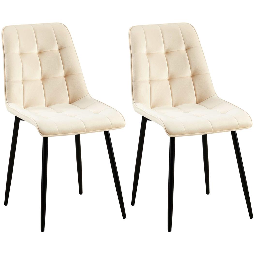 Set van 2 eetkamerstoelen HALIMA, met Mooi Stikselontwerp, Zwarte Poten, Beige Fluweel