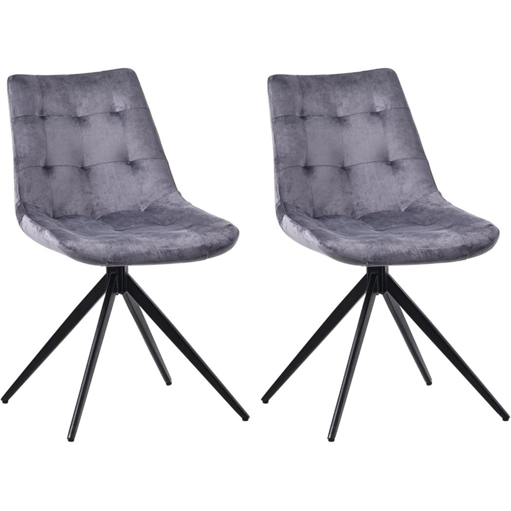 Set van 2 Vergaderstoelen KEATON FLUWEEL, Retro Design, Draaibaar met Zwarte Poten, Grijze Stof