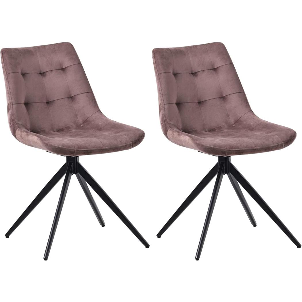 Set van 2 Vergaderstoelen KEATON FLUWEEL, Retro Design, Draaibaar met Zwarte Poten, Bruine Stof