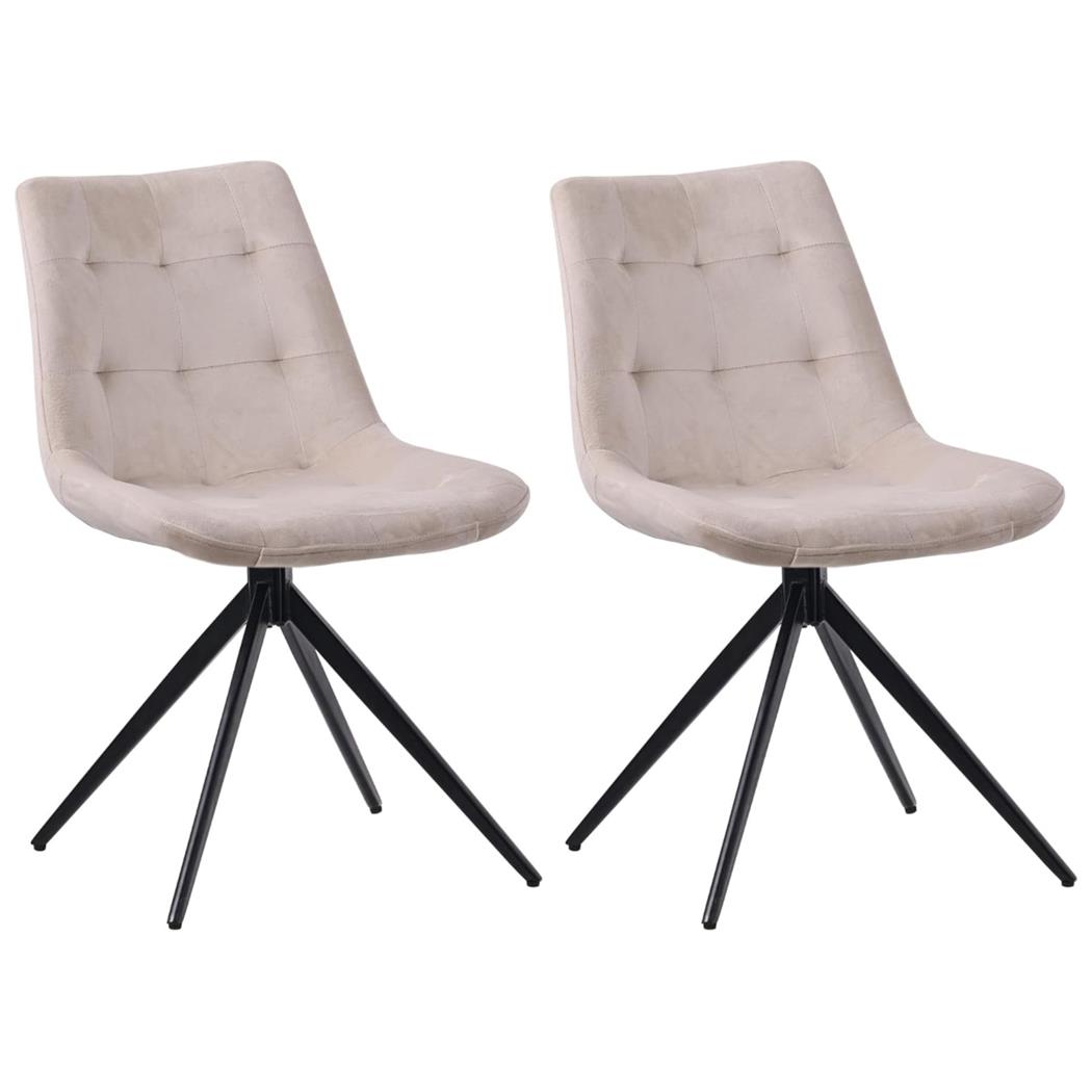 Set van 2 Vergaderstoelen KEATON FLUWEEL, Retro Design, Draaibaar met Zwarte Poten, Beige Stof