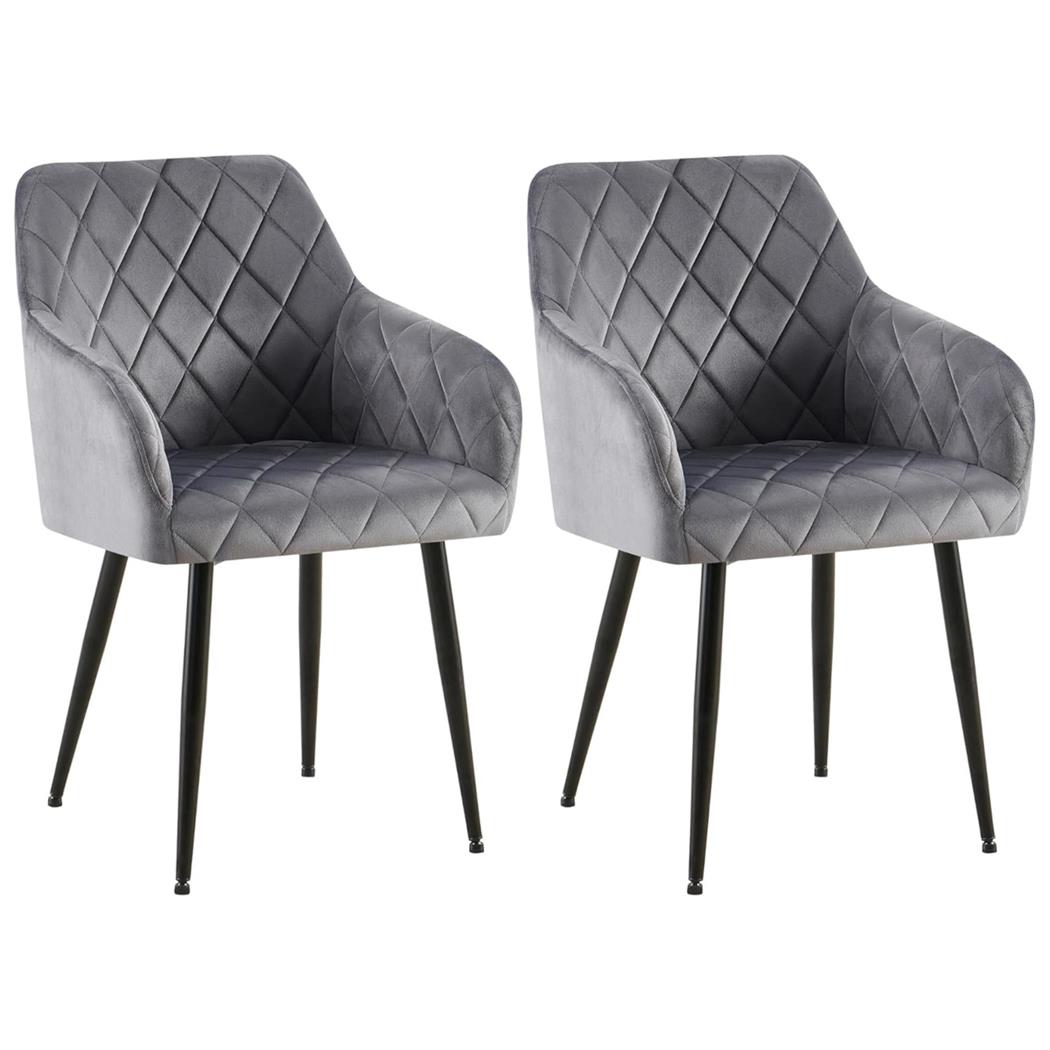 Set van 2 Eetkamerstoelen JENNY FLUWEEL, Comfortabel en Stabiel met Metalen Poten, Bekleed met Grijze Stof