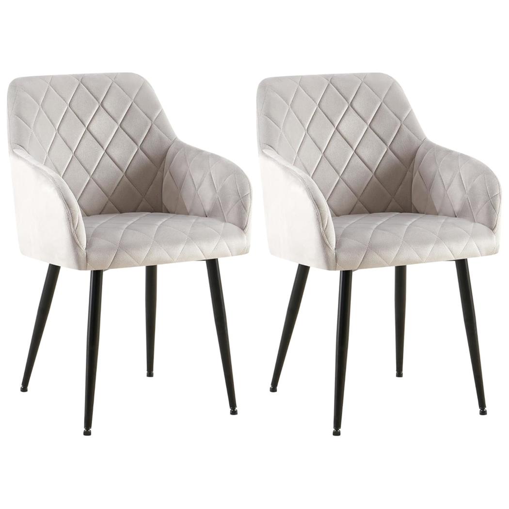Set van 2 Eetkamerstoelen JENNY FLUWEEL, Comfortabel en Stabiel met Metalen Poten, Bekleed met Lichtgrijze Stof