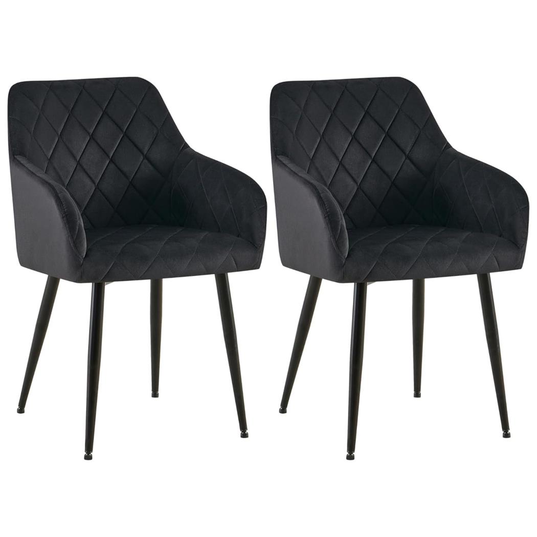 Set van 2 Eetkamerstoelen JENNY FLUWEEL, Comfortabel en Stabiel met Metalen Poten, Bekleed met Zwarte Stof