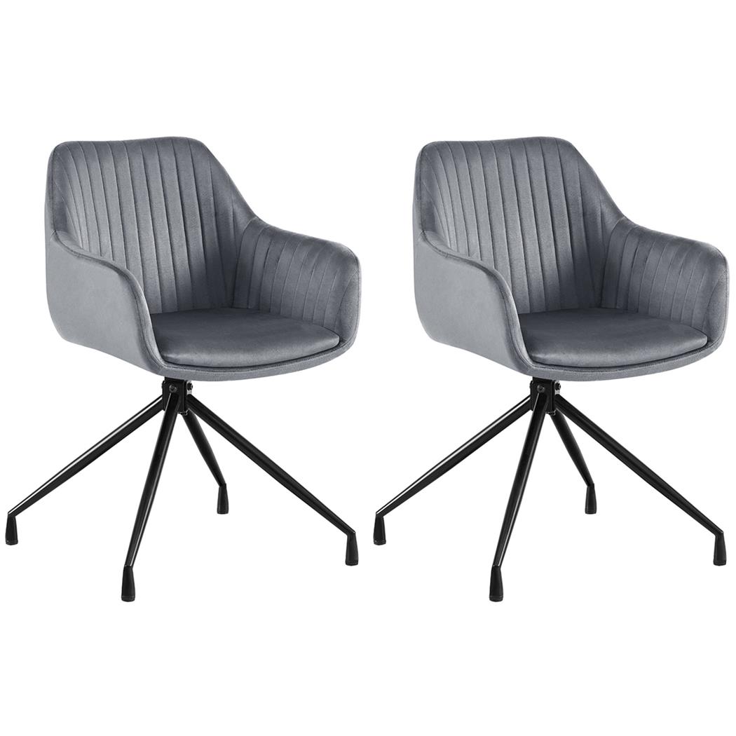 Set van 2 Vergaderstoelen TANNER Retro Design, Draaibaar met Zwarte Poten, Grijze Fluwelen Stof