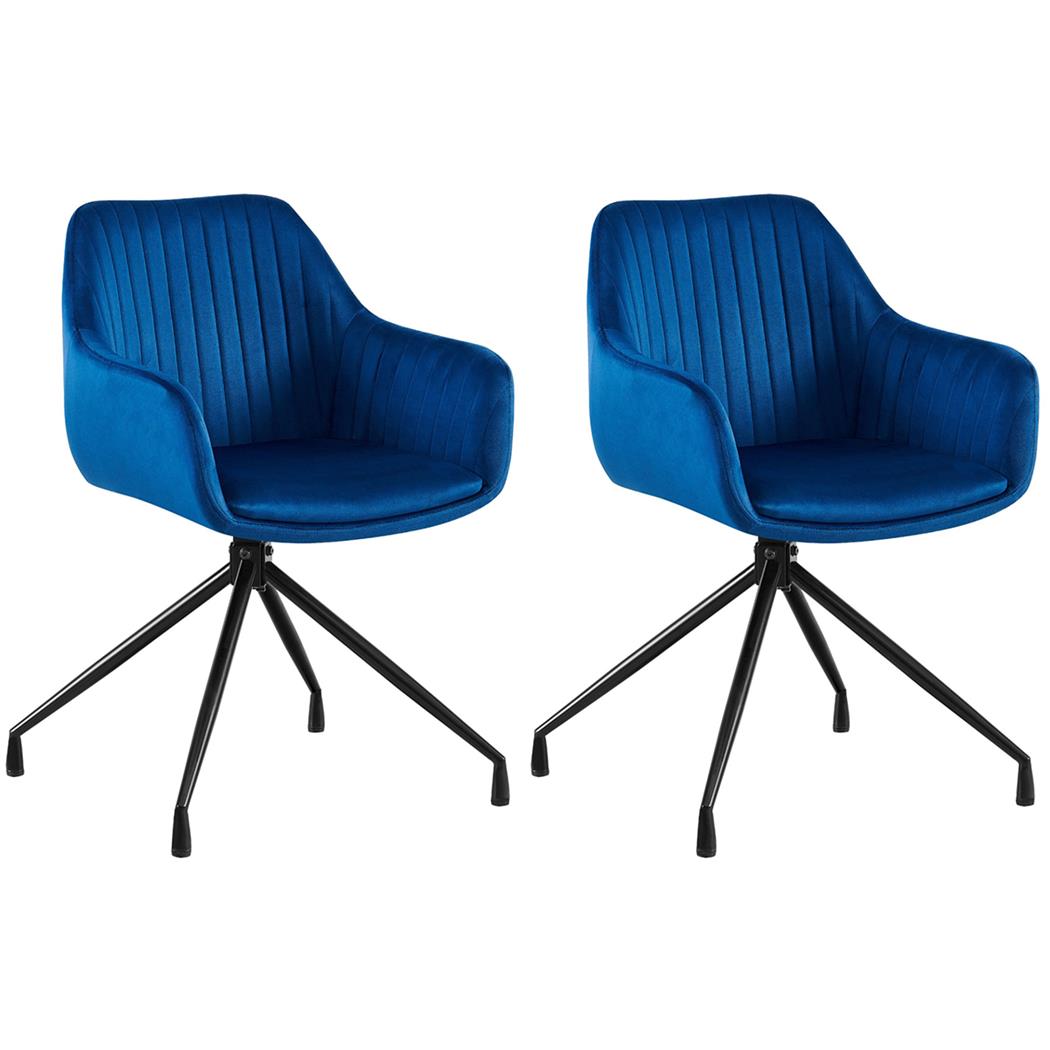 Set van 2 Vergaderstoelen TANNER Retro Design, Draaibaar met Zwarte Poten, Blauwe Fluwelen Stof