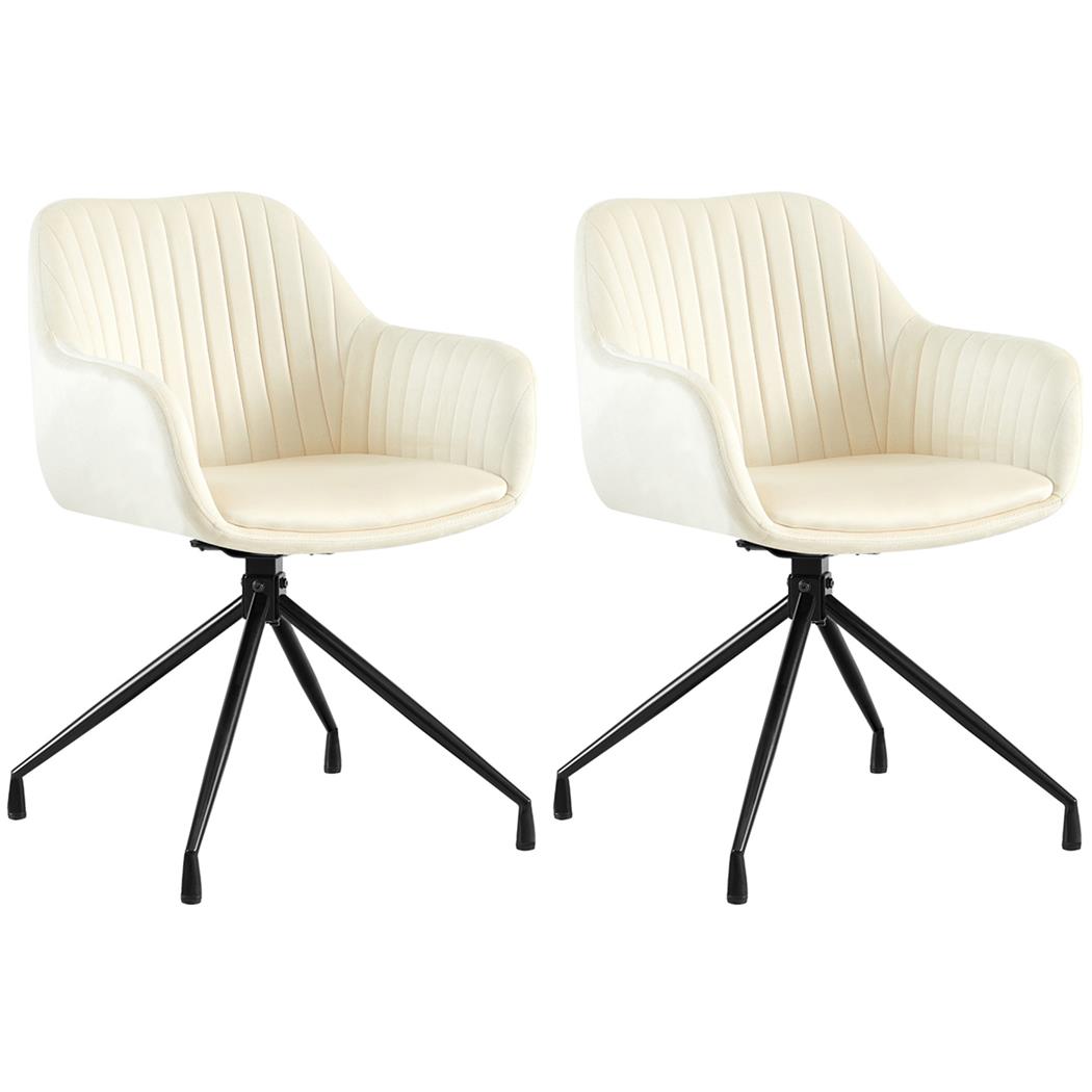 Set van 2 Vergaderstoelen TANNER Retro Design, Draaibaar met Zwarte Poten, Beige Fluwelen Stof