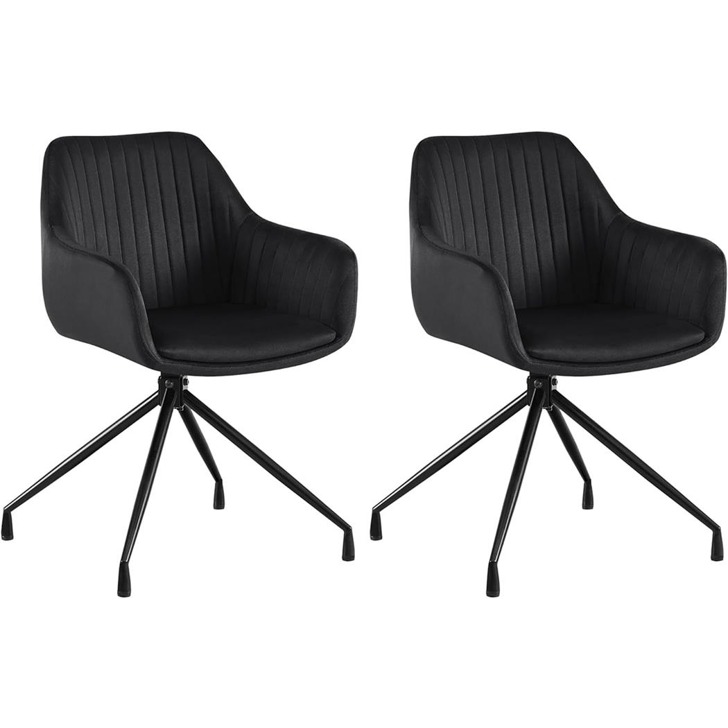 Set van 2 Vergaderstoelen TANNER Retro Design, Draaibaar met Zwarte Poten, Zwarte Fluwelen Stof