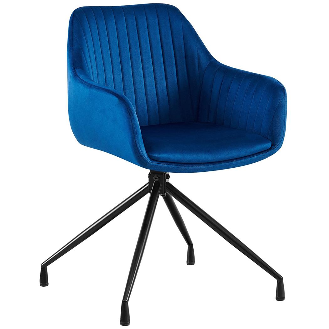 Vergaderstoel TANNER Retro Design, Draaibaar met Zwarte Poten, Blauwe Fluwelen Stof