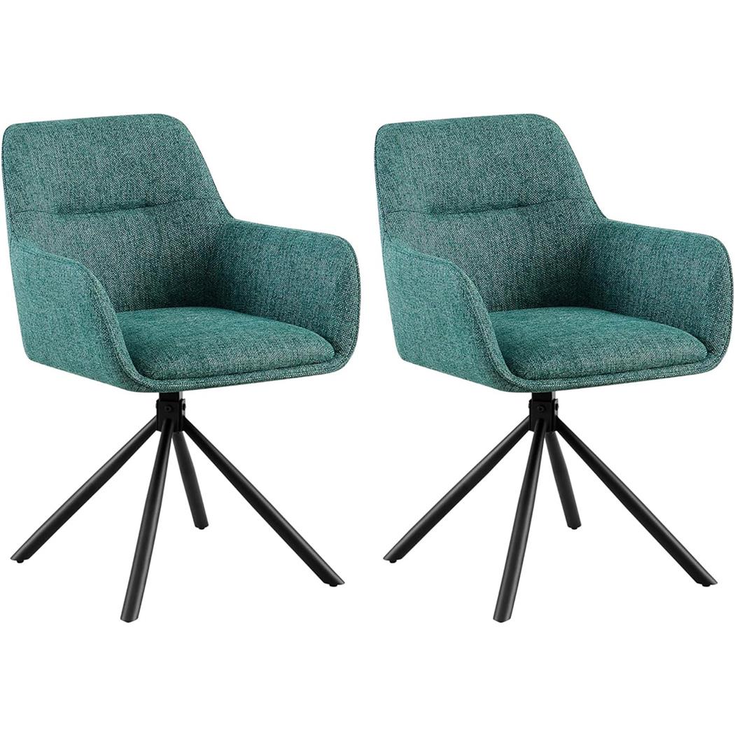 Set van 2 vergaderstoelen COREY, Retro Design, Draaibaar met Zwarte Poten, Groene Stof