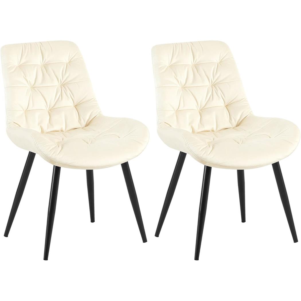 Set van 2 Vergaderstoelen LENNY FLUWEEL, met Mooi Stikselontwerp, Zwarte Poten, Beige