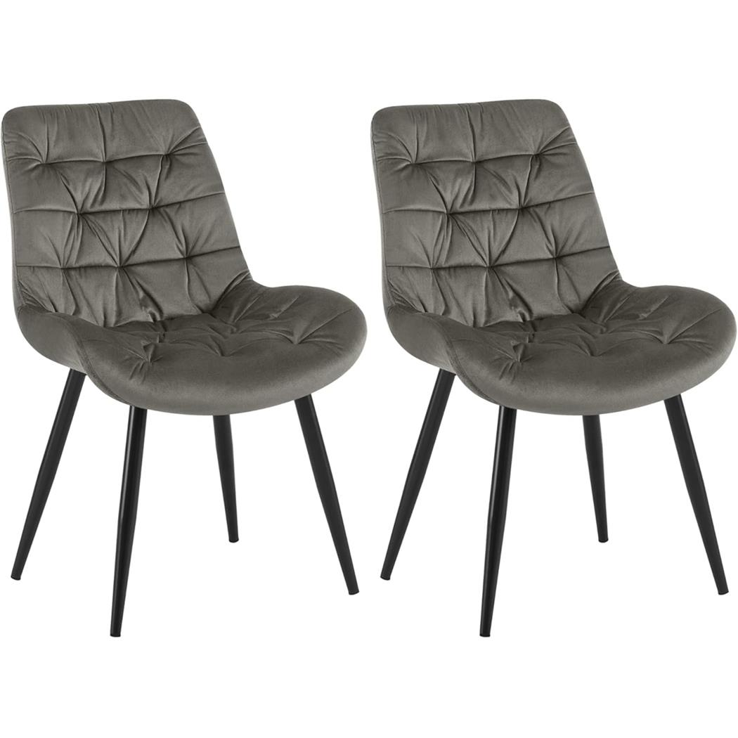 Set van 2 Vergaderstoelen LENNY FLUWEEL, met Mooi Stikselontwerp, Zwarte Poten, Antraciet Grijs