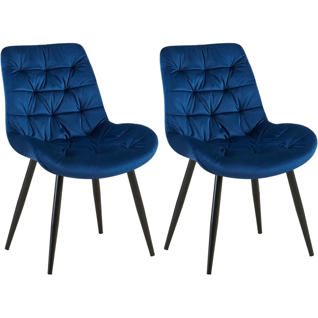 Set van 2 Vergaderstoelen LENNY FLUWEEL, met Mooi Stikselontwerp, Zwarte Poten, Blauw