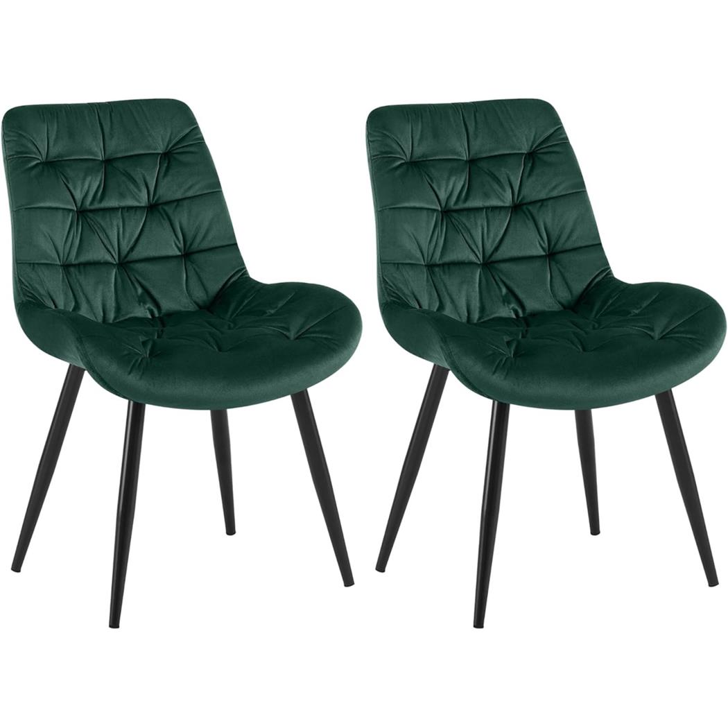 Set van 2 Vergaderstoelen LENNY FLUWEEL, met Mooi Stikselontwerp, Zwarte Poten, Groen