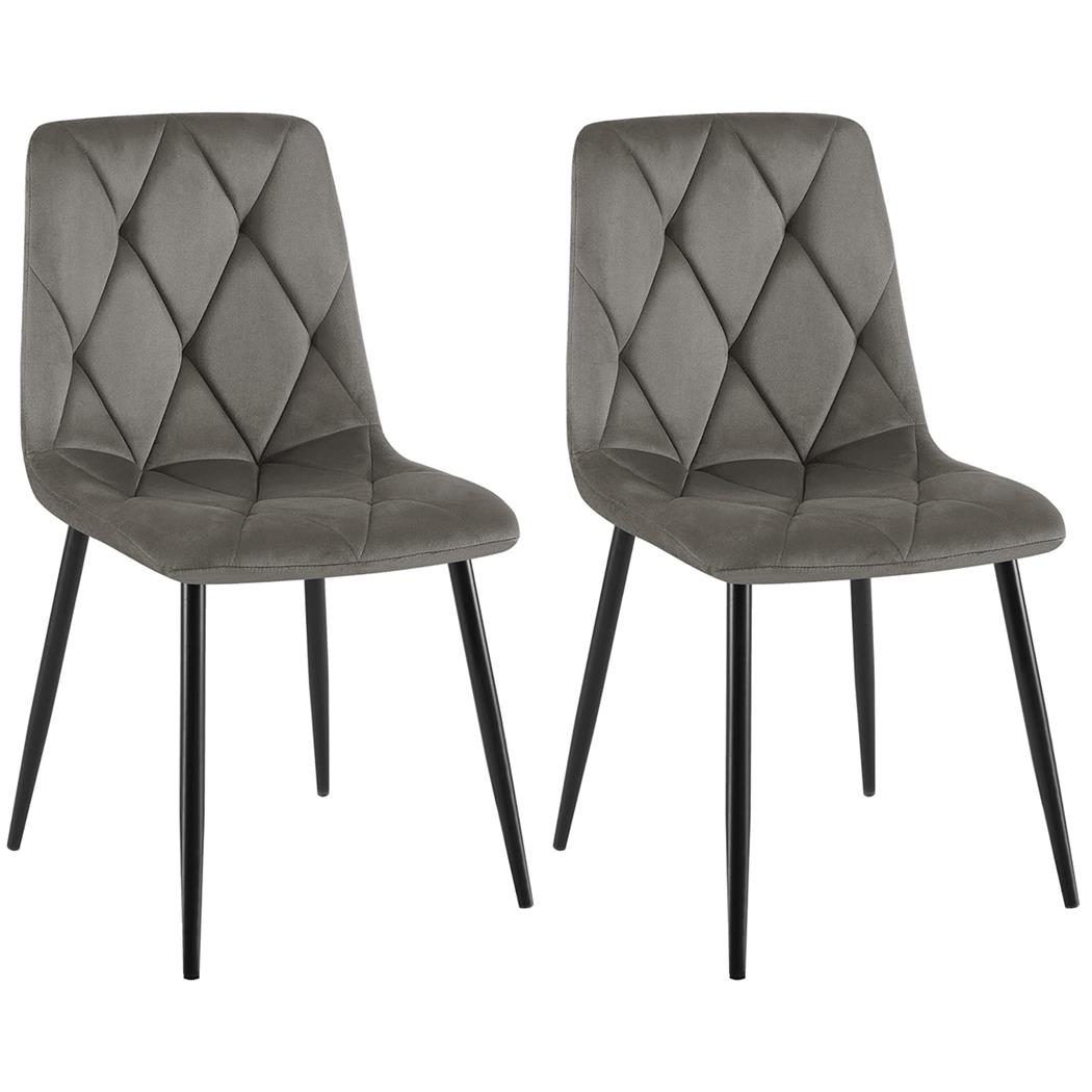 Set van 2 eetkamerstoelen SYAN FLUWEEL, met Mooi Stikselontwerp, Zwarte Poten, Antraciet Grijs 