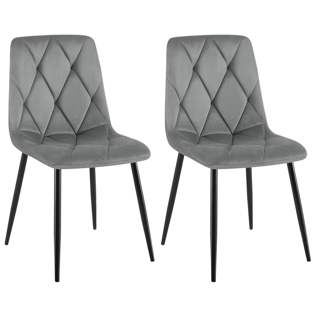 Set van 2 eetkamerstoelen SYAN FLUWEEL, met Mooi Stikselontwerp, Zwarte Poten, Lichtgrijs