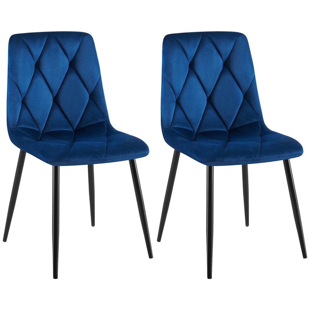 Set van 2 eetkamerstoelen SYAN FLUWEEL, met Mooi Stikselontwerp, Zwarte Poten, Blauw