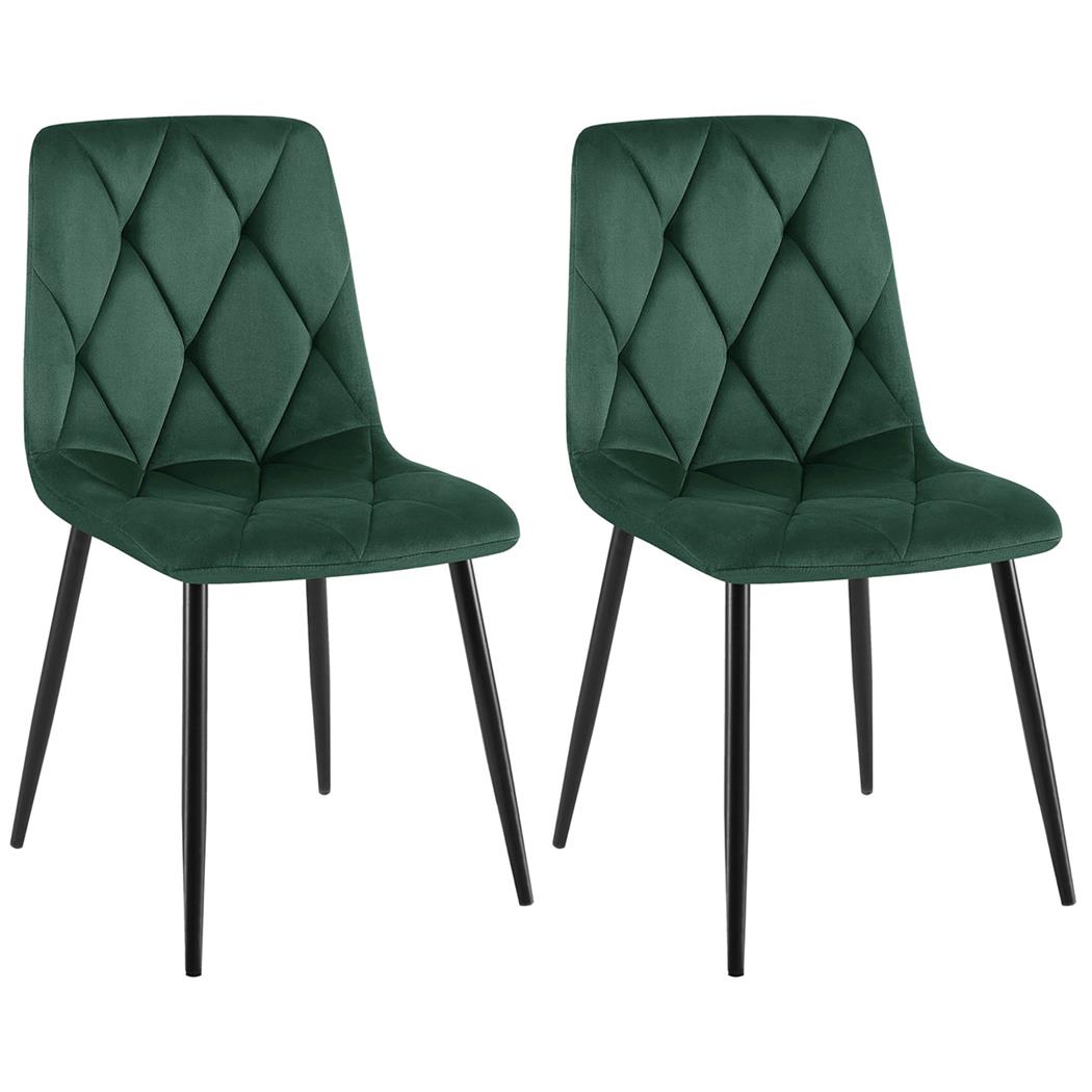 Set van 2 eetkamerstoelen SYAN FLUWEEL, met Mooi Stikselontwerp, Zwarte Poten, Groen