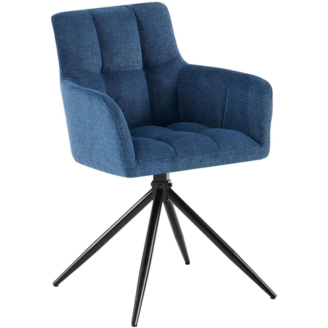 Vergaderstoel KEMP, Retro Design, Draaibaar met Zwarte Poten, Blauwe Stof