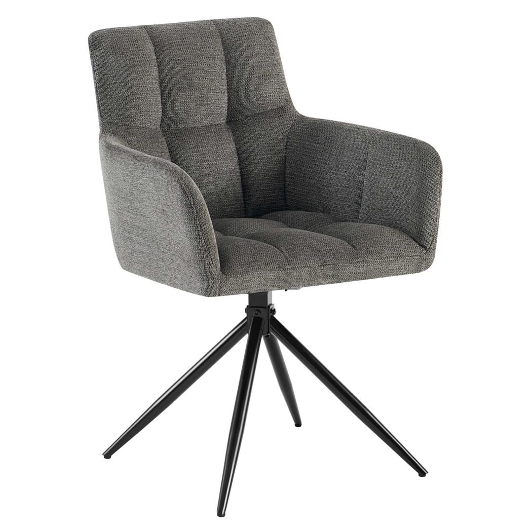 Vergaderstoel KEMP, Retro Design, Draaibaar met Zwarte Poten, Donkergrijze Stof