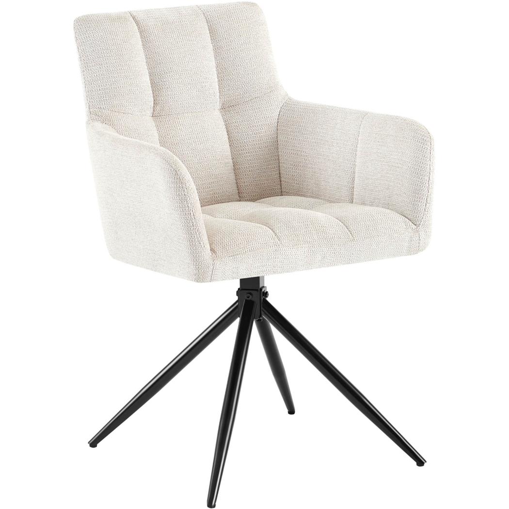 Vergaderstoel KEMP, Retro Design, Draaibaar met Zwarte Poten, Beige Stof