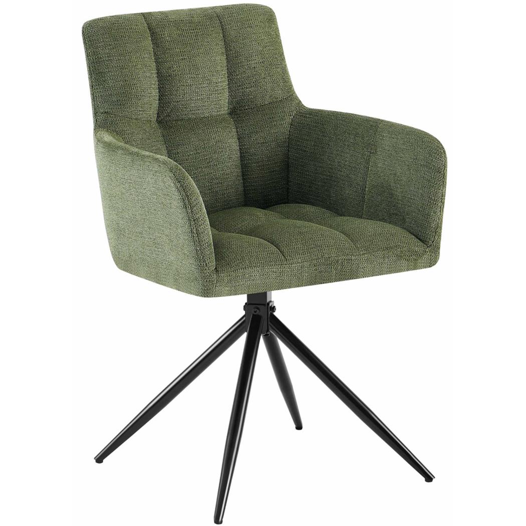 Vergaderstoel KEMP, Retro Design, Draaibaar met Zwarte Poten, Groene Stof