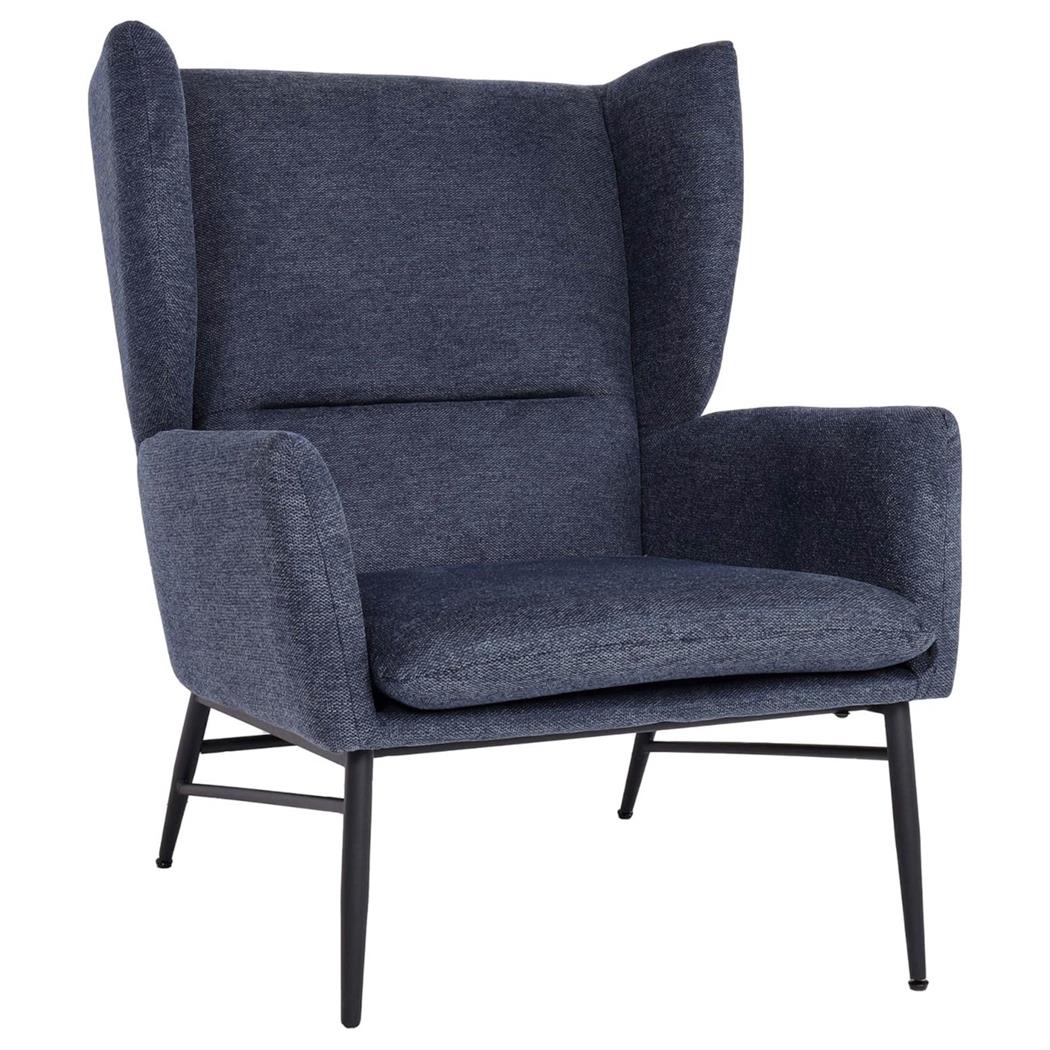 Fauteuil CROFT, Exclusief Comfortabel Ontwerp, Hoge Rugleuning Bekleed met Blauwe Stof