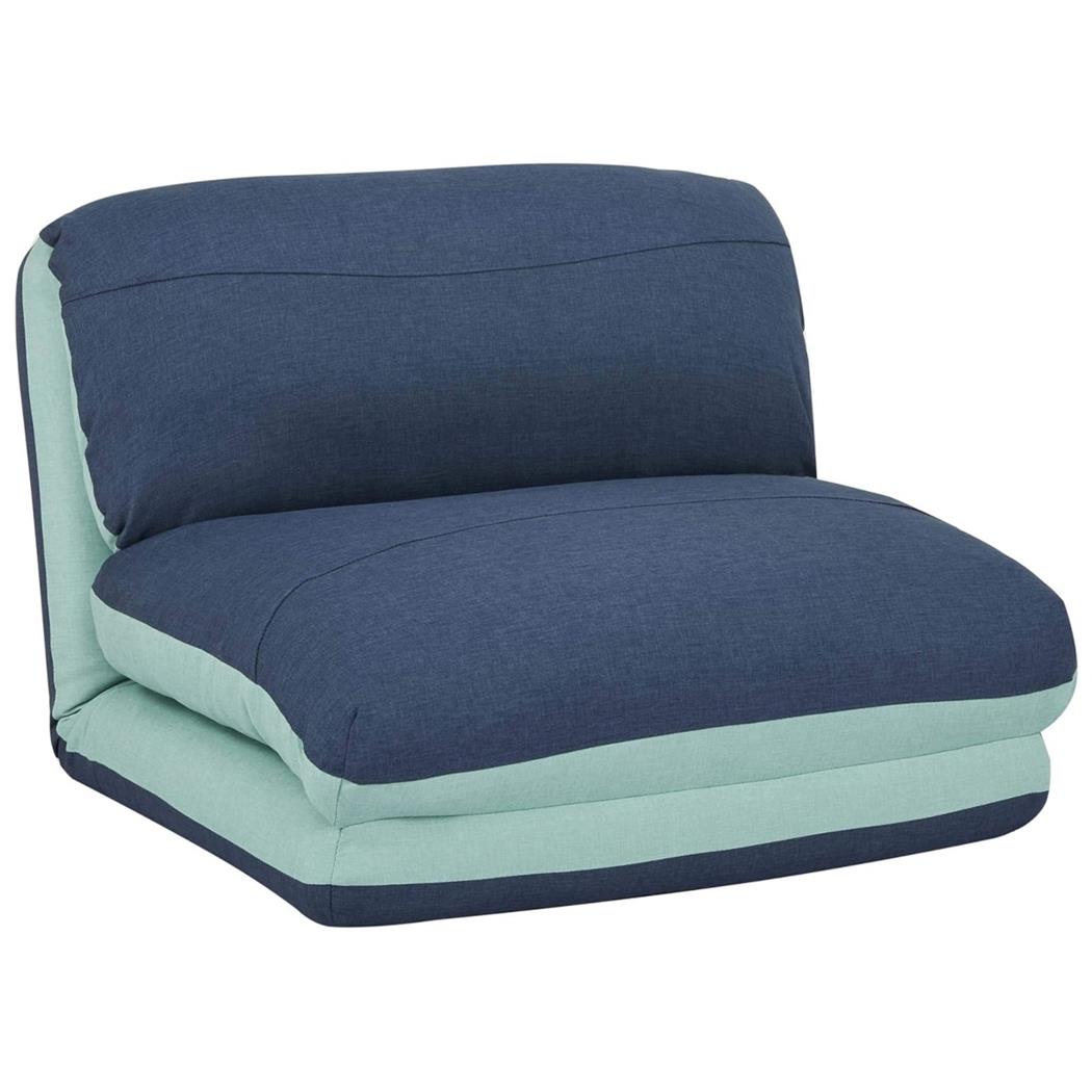 1-zits slaapfauteuil NANTES, Slaapfunctie 75 x 217 cm, Openklapbaar, Groot Comfort, in Blauw/Lichtblauw Stof