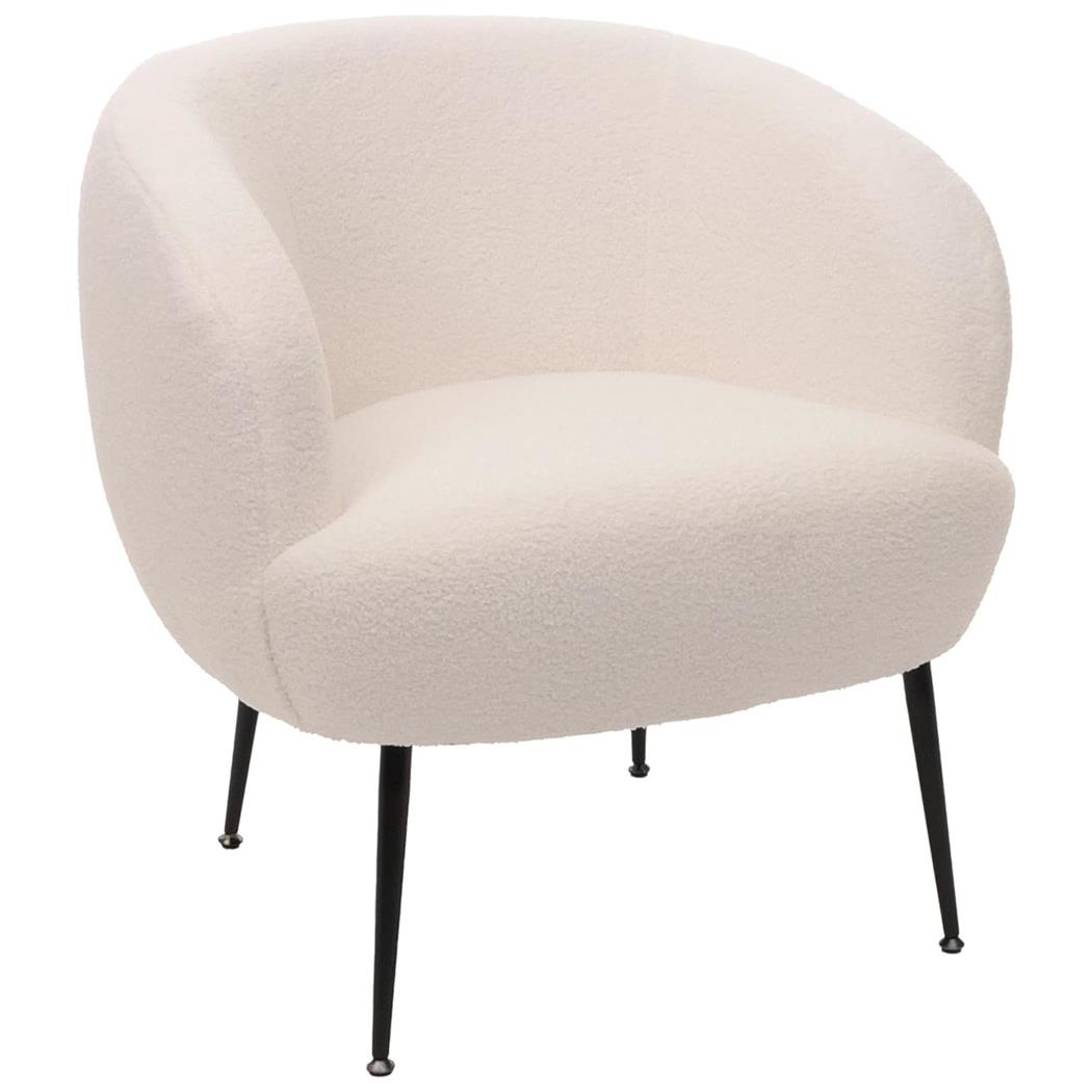 Lounge-stoel HARMONY, Exclusief Comfortabel Ontwerp, Metalen Frame, Bekleed met Witte Stof