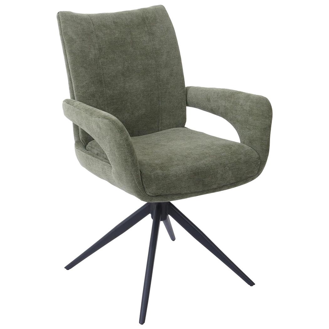 Vergaderstoel LELIA, Retro Design, Draaibaar met Zwarte Poten, Groeme Stof