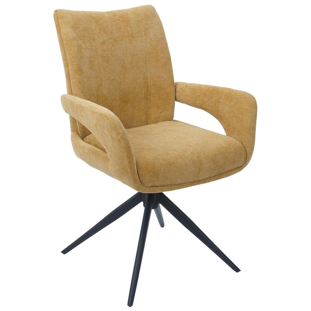Vergaderstoel LELIA, Retro Design, Draaibaar met Zwarte Poten, Gele Stof