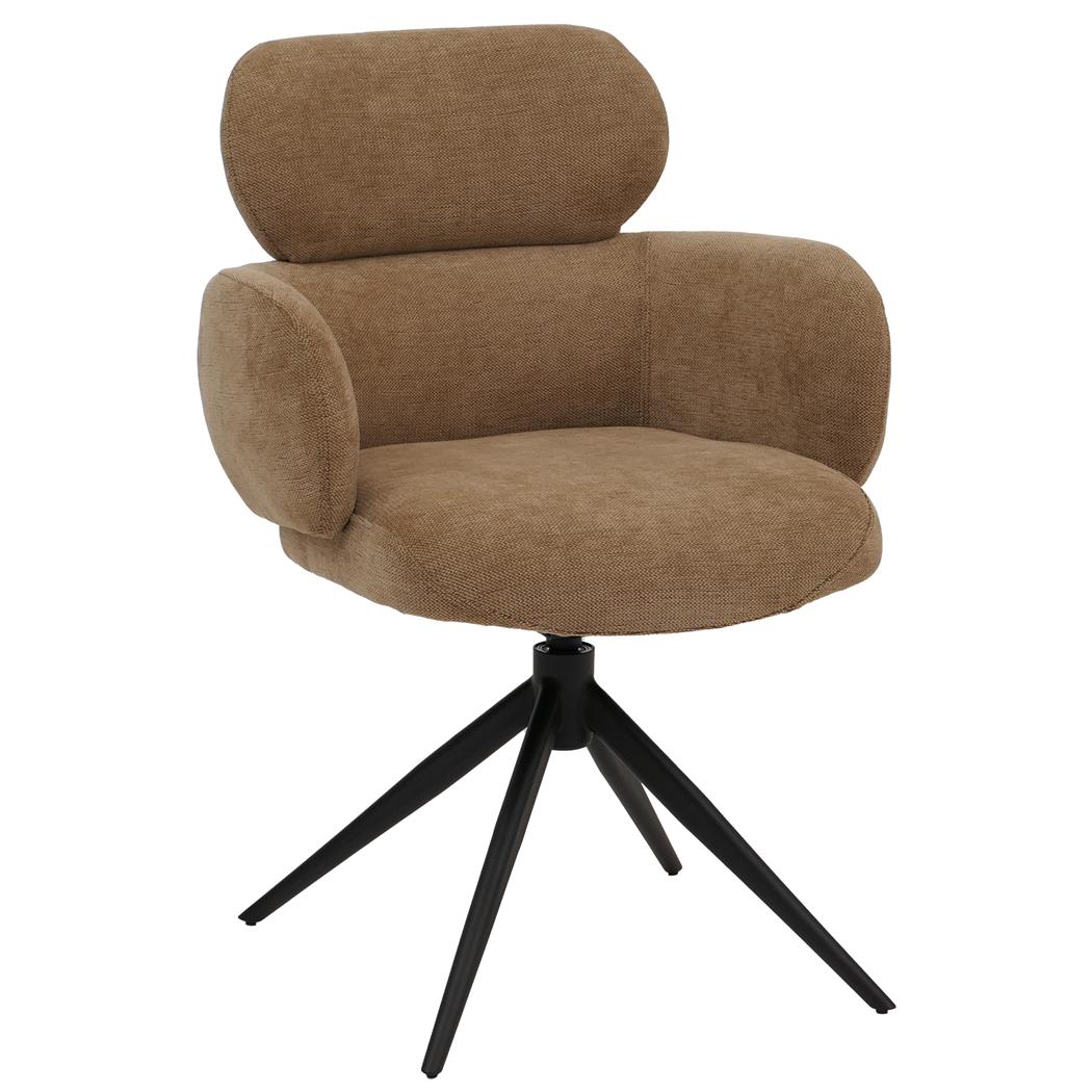 Vergaderstoel LINDEN, Retro Design, Draaibaar met Zwarte Poten, Lichtbruine Stof