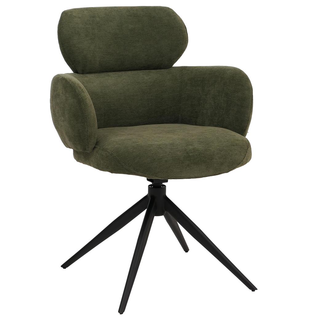 Vergaderstoel LINDEN, Retro Design, Draaibaar met Zwarte Poten, Groene Stof