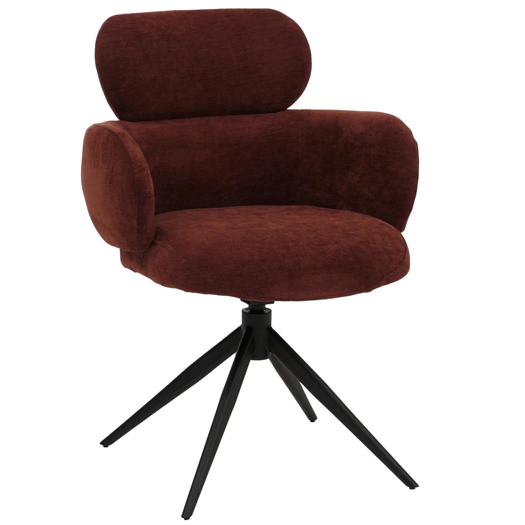 Vergaderstoel LINDEN, Retro Design, Draaibaar met Zwarte Poten, Roodbruine Stof