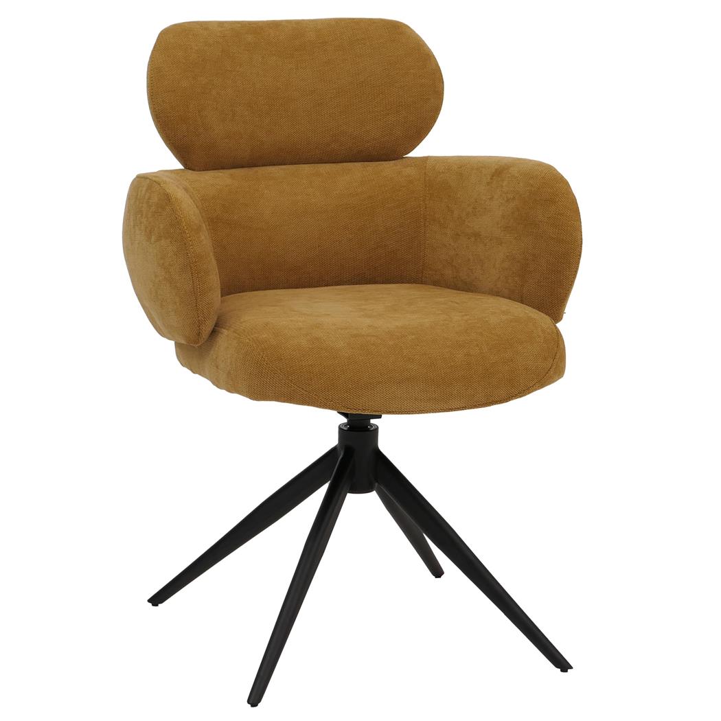 Vergaderstoel LINDEN, Retro Design, Draaibaar met Zwarte Poten, Donkergele Stof