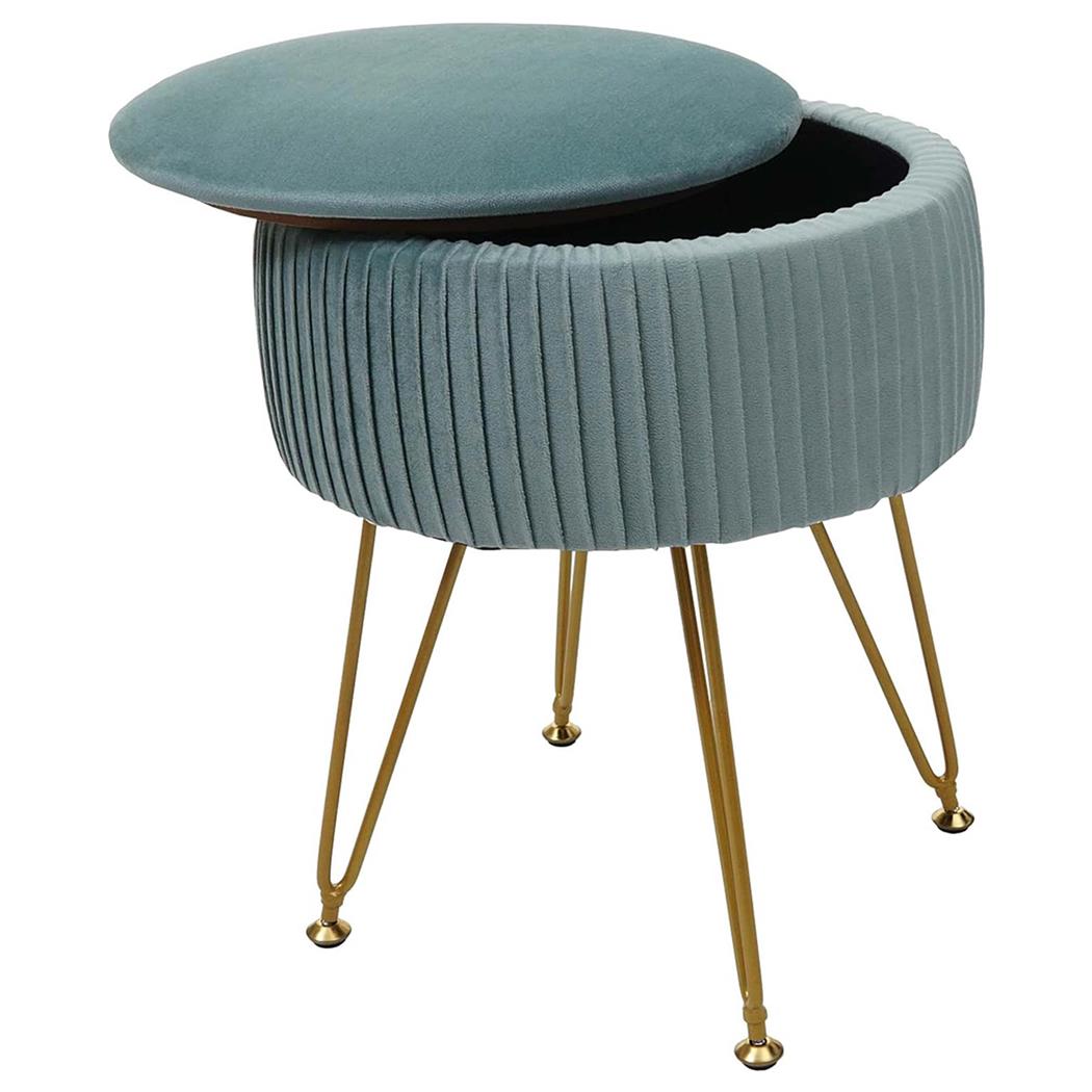 Zitkruk MIKO, Gouden Onderstel, Elegant Ontwerp met opbergruimte, Groen Fluweel