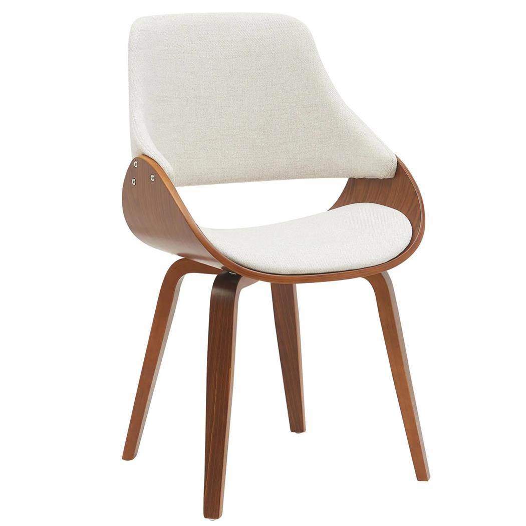 Vergaderstoel NESKA, Retro Design met Kershouten Frame en Beige Stoffen Bekleding 