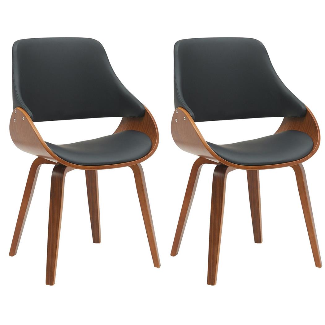 Set van 2 Vergaderstoelen NESKA, Retro Design met Kersenhouten Frame en Zwart Lederen Bekleding 