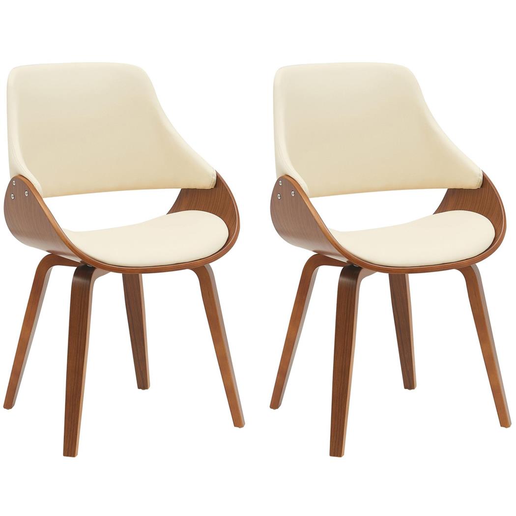 Set van 2 Vergaderstoelen NESKA, Retro Design met Kersenhouten Frame en Beige Lederen Bekleding 