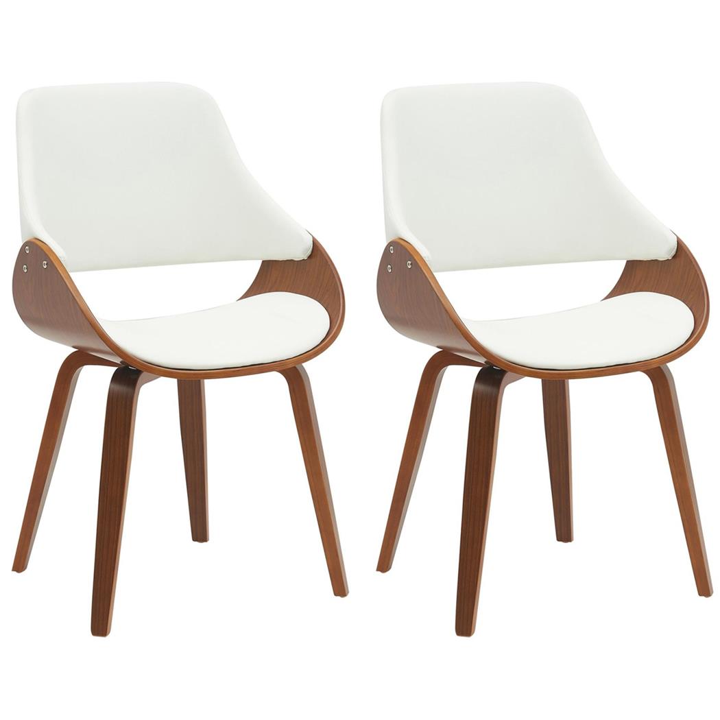 Set van 2 Vergaderstoelen NESKA, Retro Design met Kersenhouten Frame en Wit Lederen Bekleding 